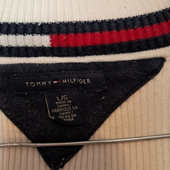 Tommy Hilfiger 1/2 Zip White/Ivory Cotton Knit Sweater Half Zip Mock Neck - Picture 5 of 7